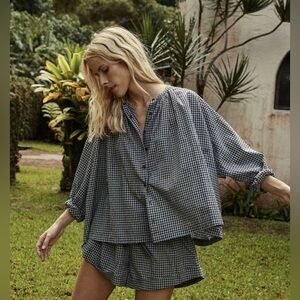Sézane Jane Blouse in Black and White Gingham Size XS